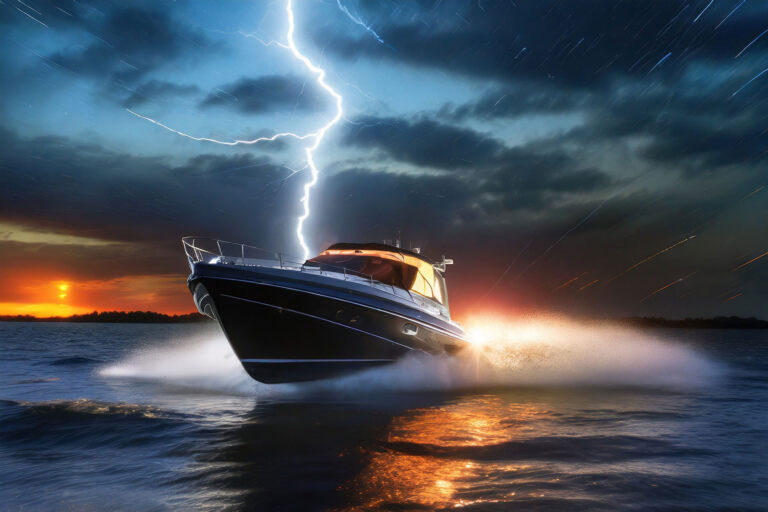 Lightning storm around boat