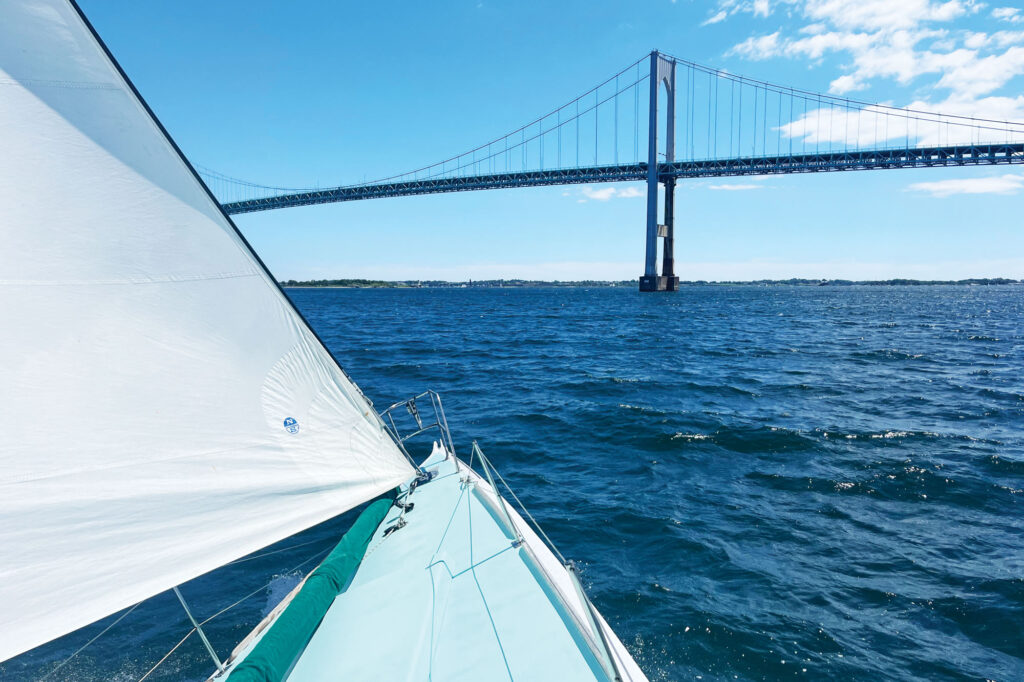 Sailing toward Newport Bridge