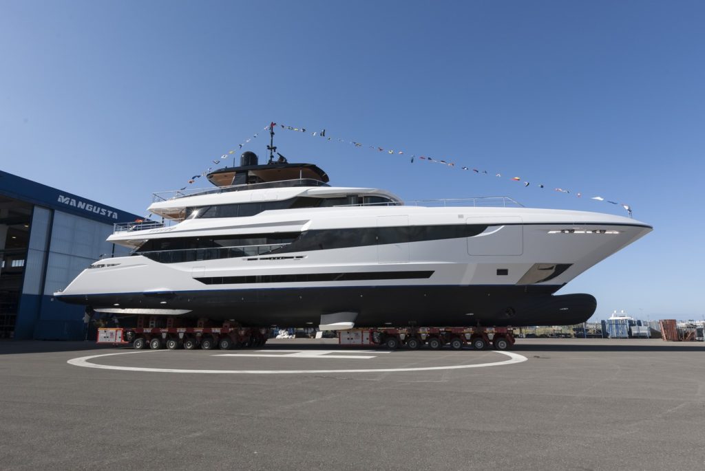 A 141-foot superyacht in drydock.