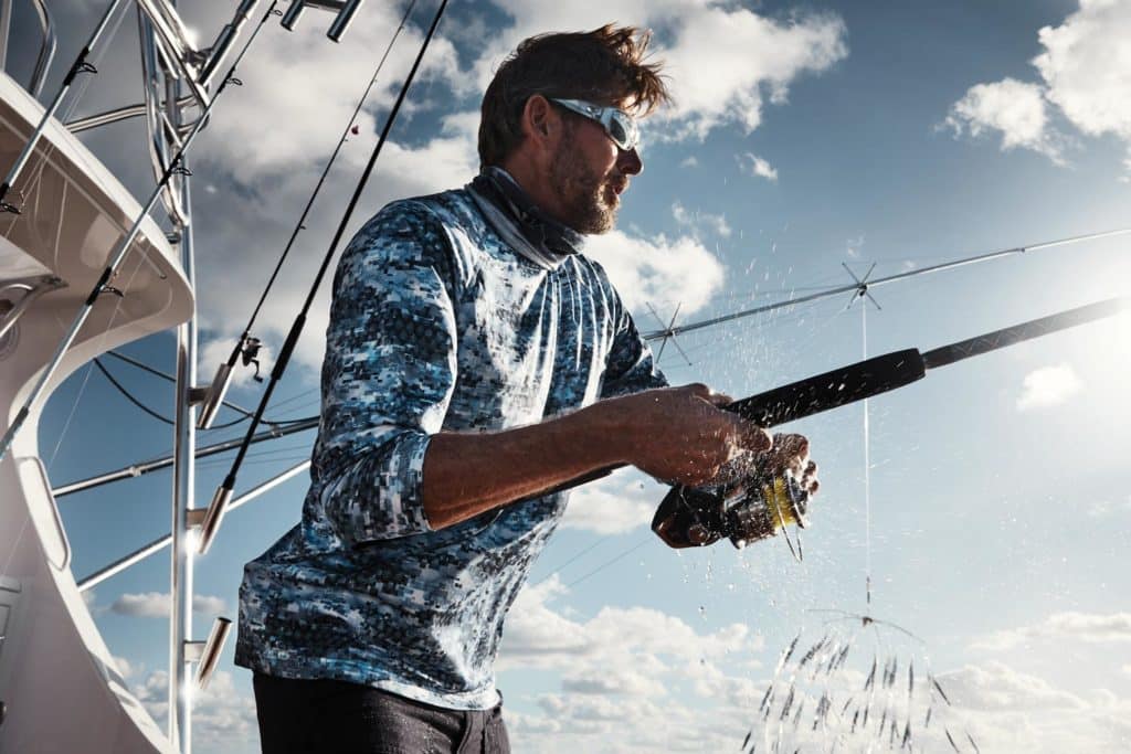 Fisherman on a Hatteras GT59